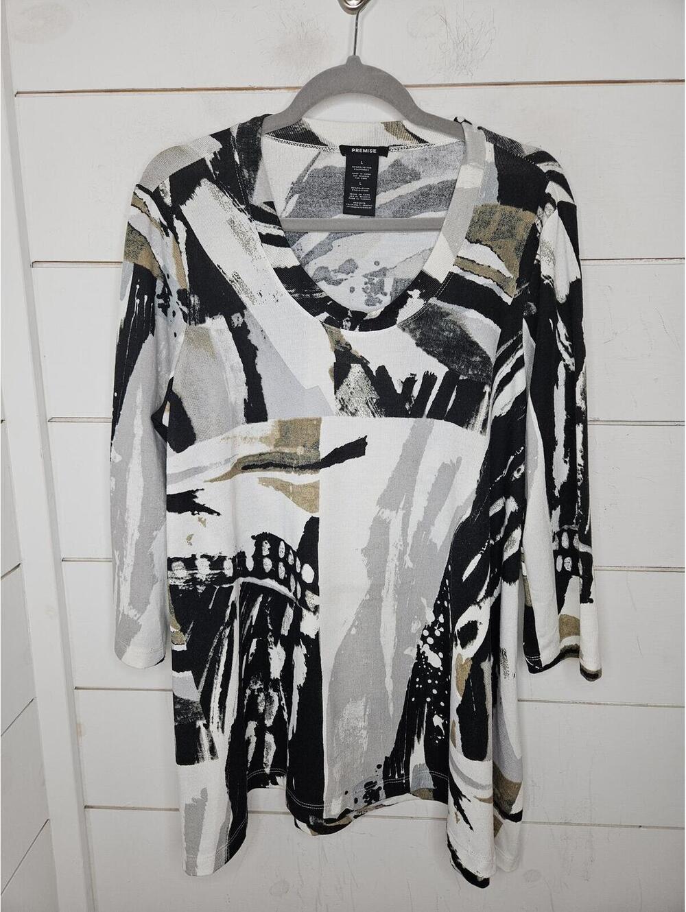Premise Black White Gray Abstract Print Tunic